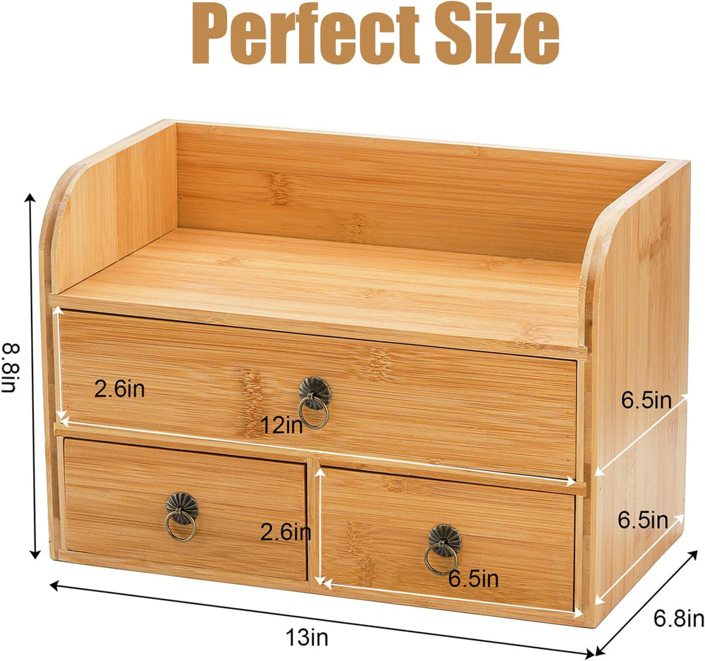 Nicunom Bamboo Desk Organizer, 3-Tier Bamboo Tabletop Storage Organization Mu...