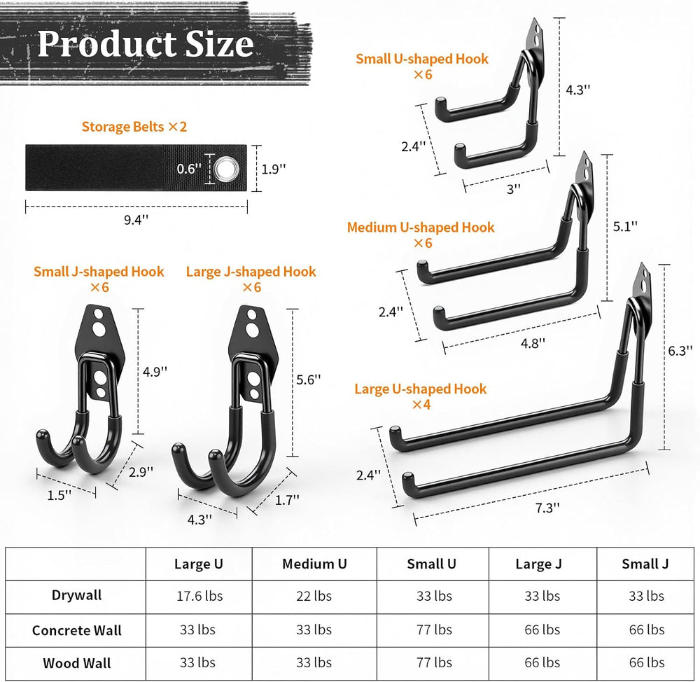Housolution Steel Garage Hooks - 30Pack Anti-Slip Coating, Black