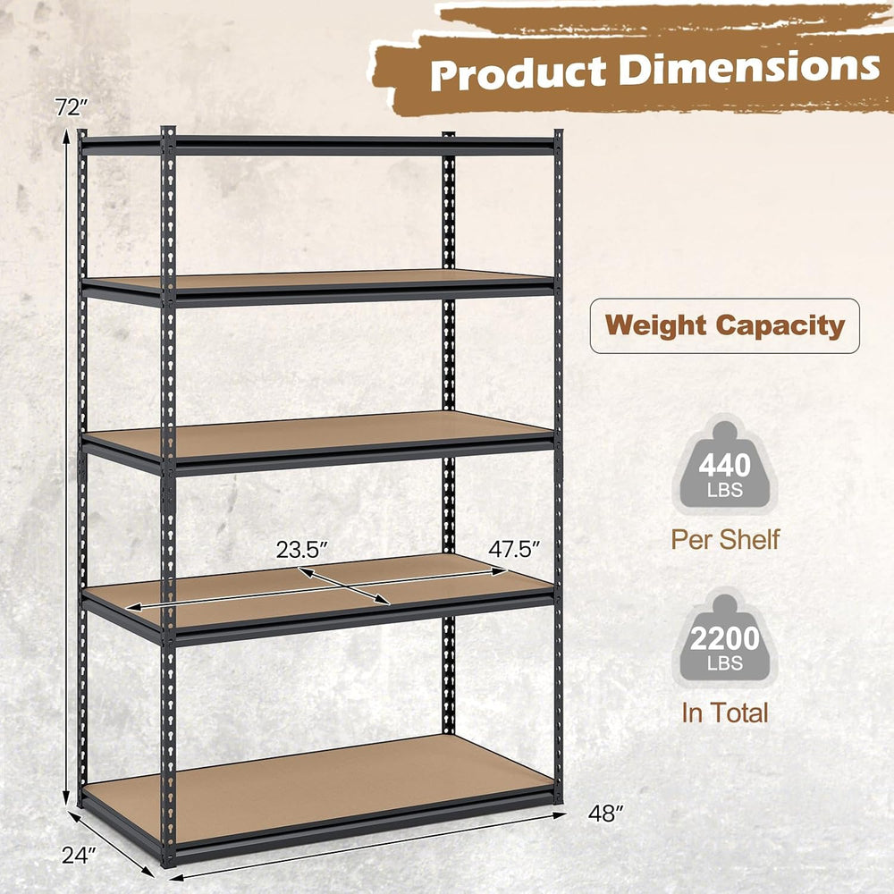 GIANTEX 5-Tier Metal Storage Shelves, Heavy Duty Garage Shelving Units w/Adju...