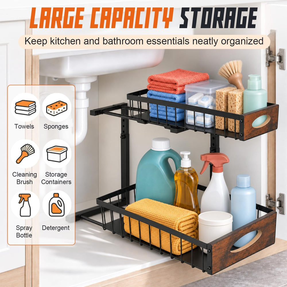 2 Pack Under Sink Organizer, Heavy Duty 2 Tier Pull Out Cabinet Organizer