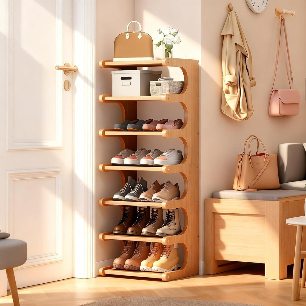 7-Tier Vertical Shoe Rack, Bamboo Free Standing Shoe Rack Shelf, Shoe Storage...