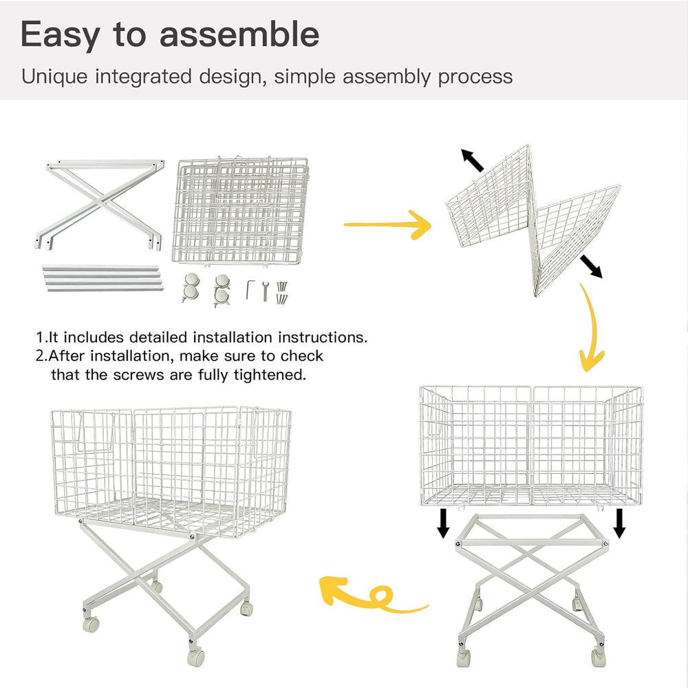 Rolling Laundry Basket with Wheels, 27" Elevated 80L Cart White