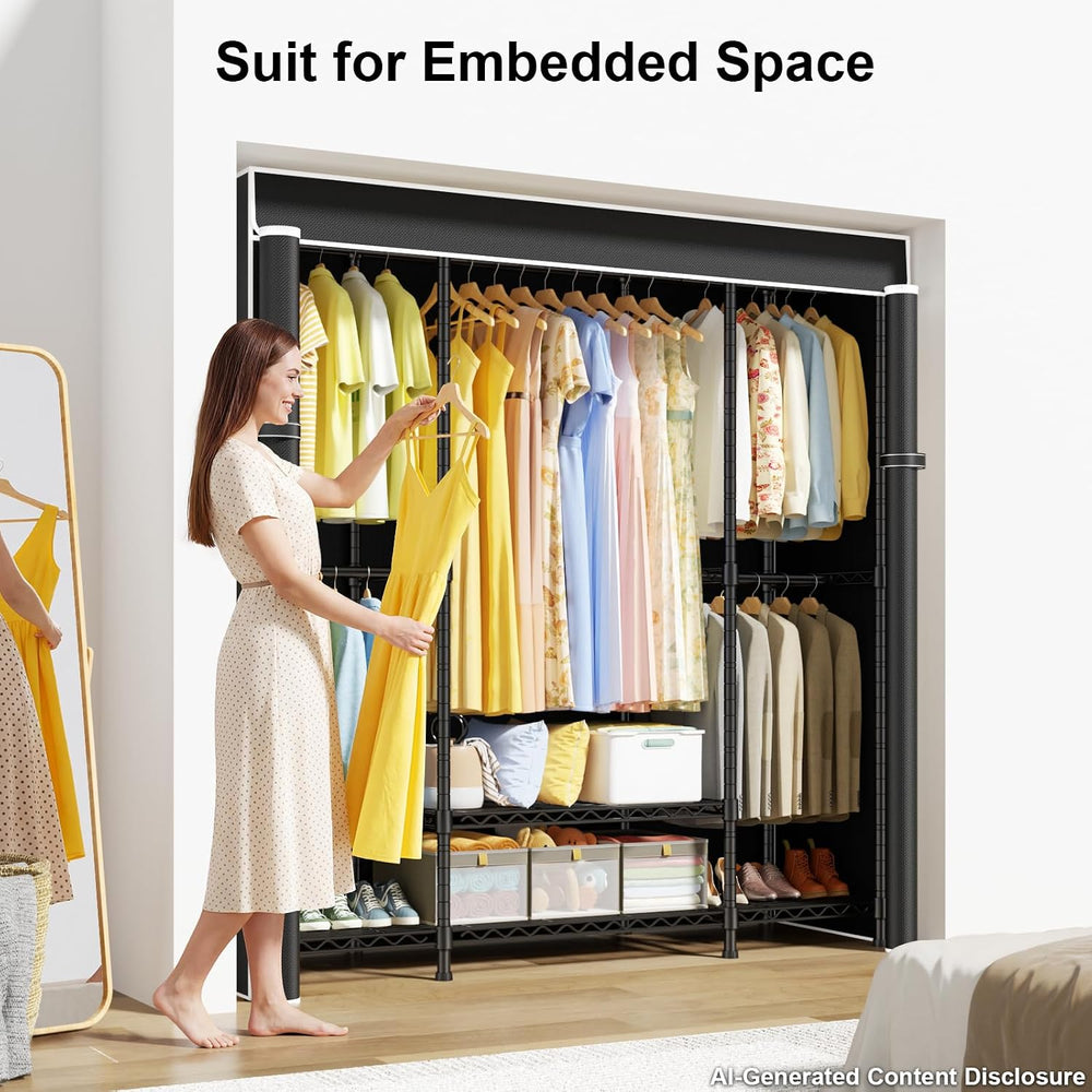 ULIFHOME E3C Heavy Duty Portable Closet Wardrobe with Black Fabric Cover