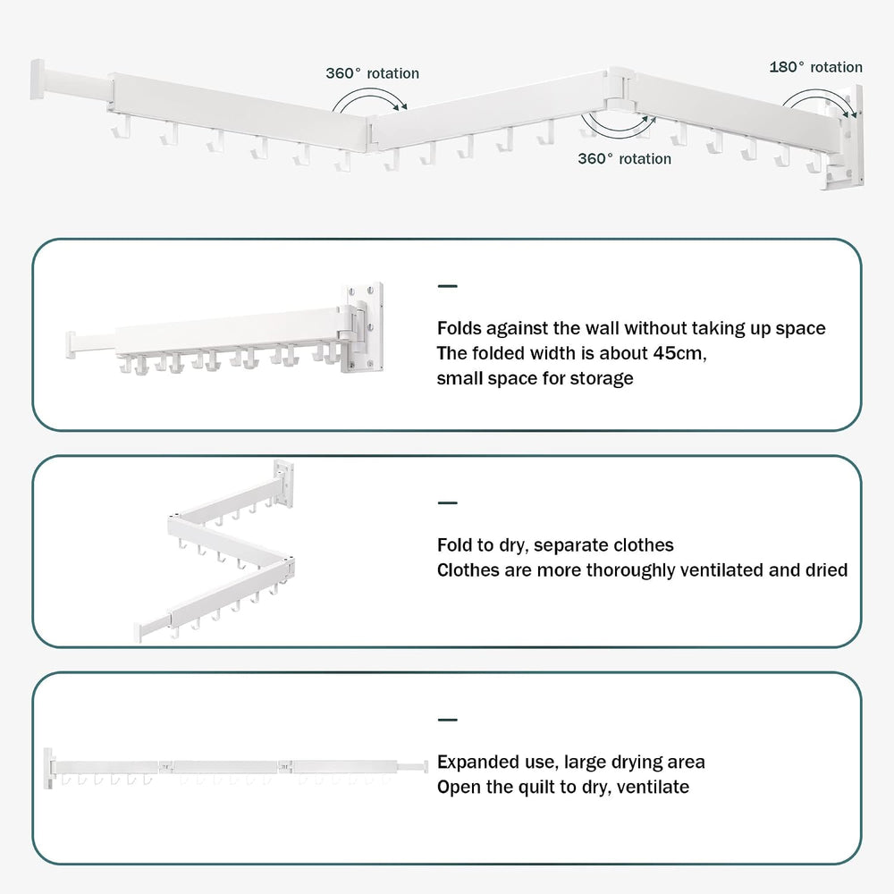 Wall Mounted Drying Rack, Foldable Clothes Drying Rack for Laundry Room