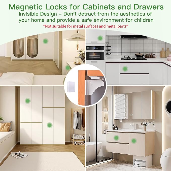 32 Pack Vkania Magnetic Cabinet Locks Baby Proofing