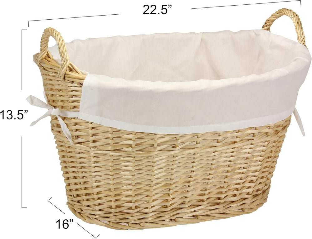 Household Essentials Wicker Laundry Basket with Handles in Handwoven Willow, ...
