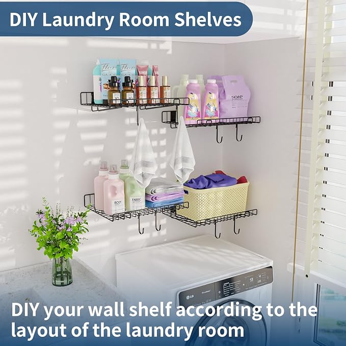 4 Pack Garage Wall Shelf, Wall Mounted Storage Shelves, Heavy Duty Metal Shelves