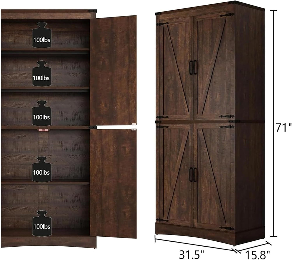 chartustriable 71in Farmhouse Kitchen Pantry Cabinet,Tall Storage Cabinet wit...