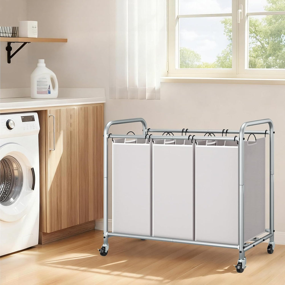 STORAGE MANIAC 3 Section Laundry Sorter, 35.6 Gal (135 L) Laundry Hamper Cart...