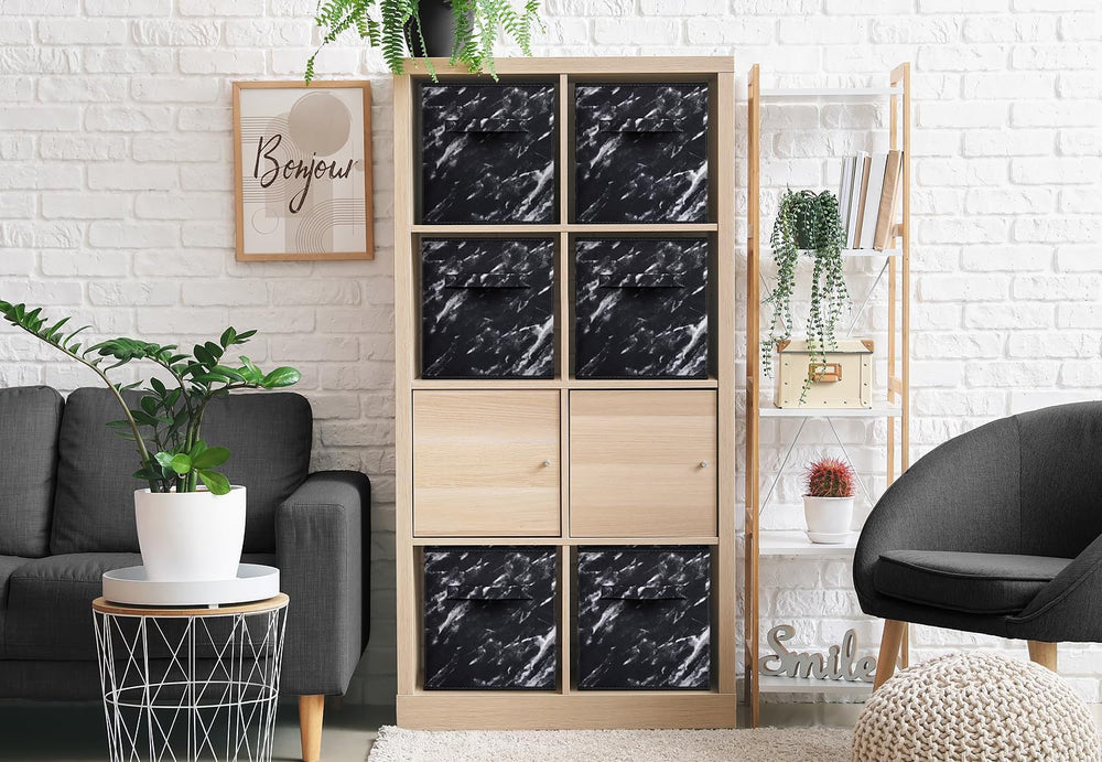 Sorbus 11 x 11 Storage Cubes, Foldable Fabric Bins (4 Pack, Marble Black)