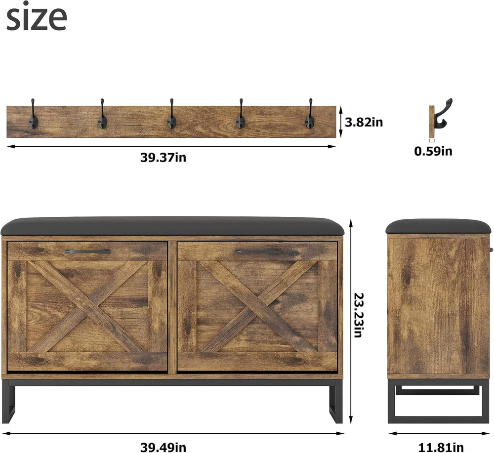 Maupvit Shoe Cabinet with 2 Flip Drawers & Coat Rack, Shoe Storage Bench ...