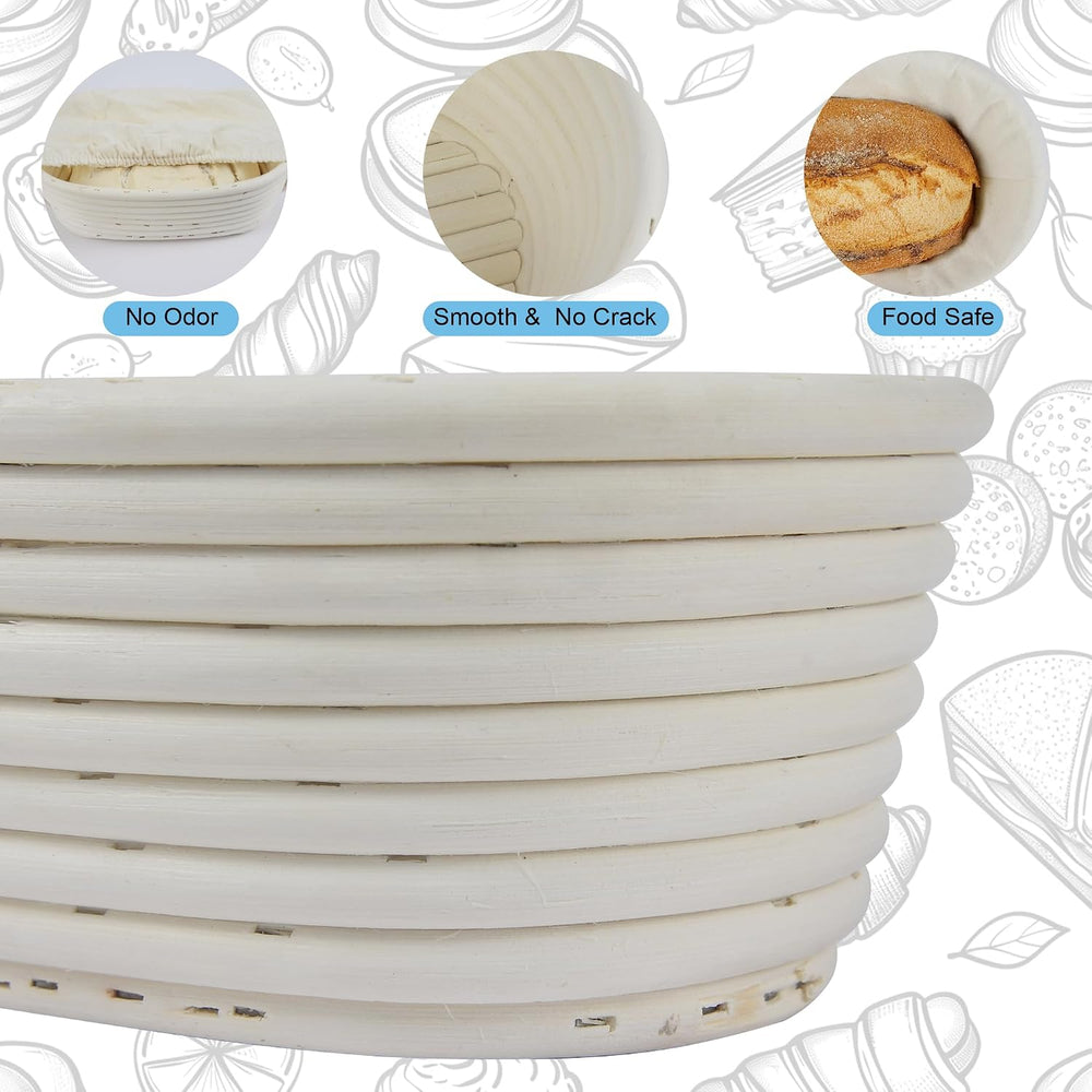 3Pcs Banneton Bread Proofing Basket, 10 inch Oval Banneton Basket,Sourdough P...