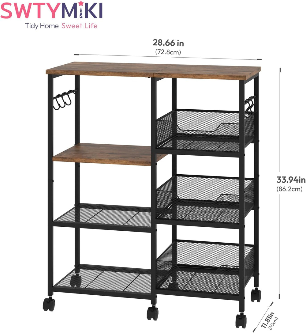 Kitchen Island Cart on Wheels - 4 Tier Rolling Kitchen Table Cart with Storag...