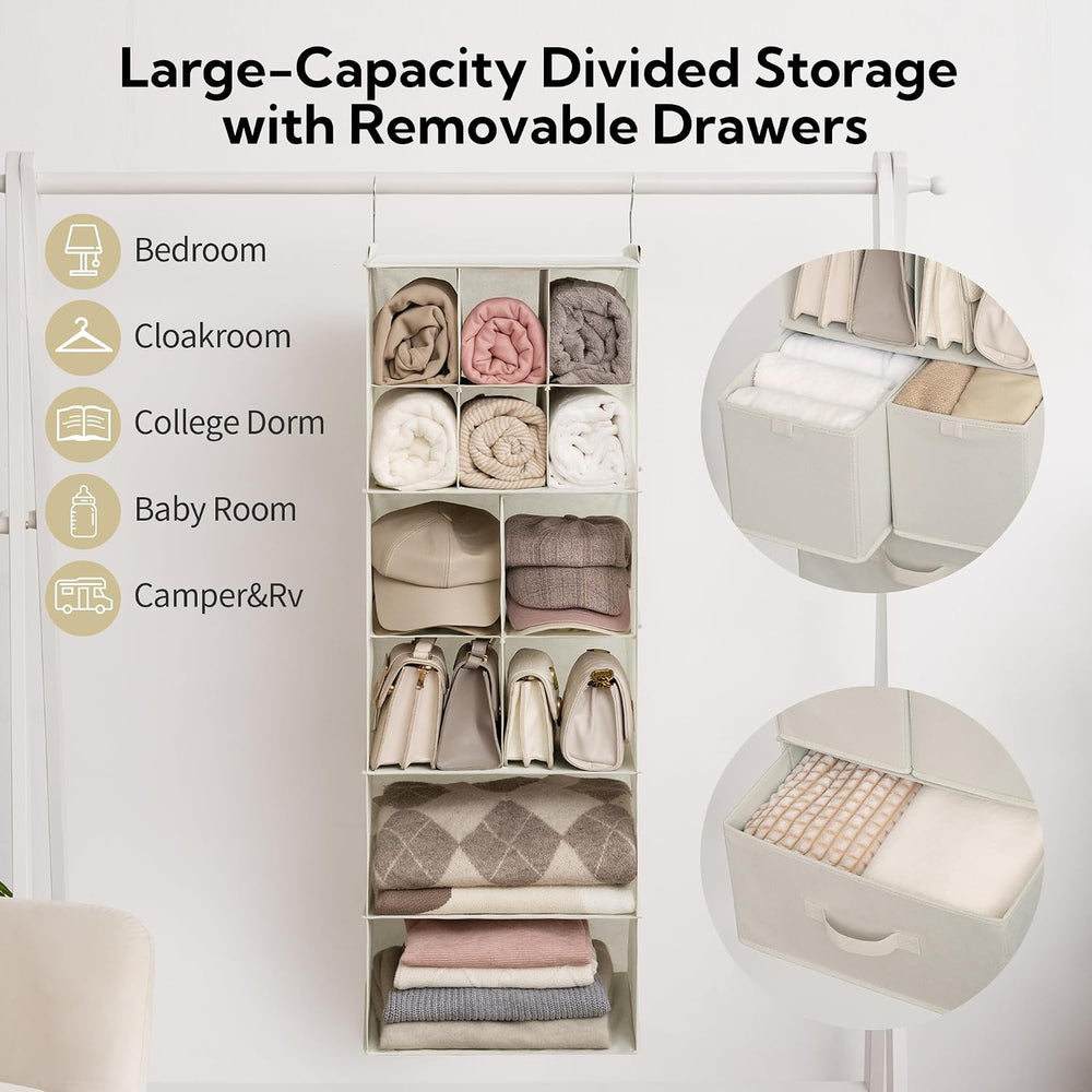 GRANNY SAYS Hanging Closet Organizer, 3 Drawers, 6 Shelves, Beige