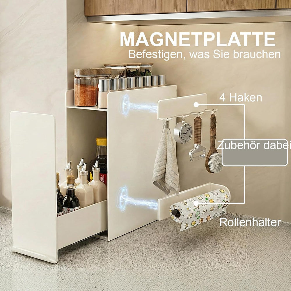 2-Tier Countertop Pull Out Spice Rack with Sliding Drawer, Cream