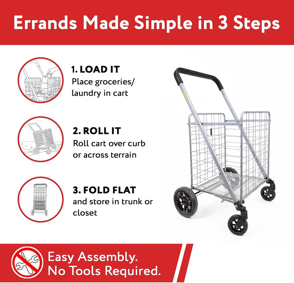 dbest Products Cruiser Cart Deluxe 2 - Foldable Shopping Cart with Wheels &am...