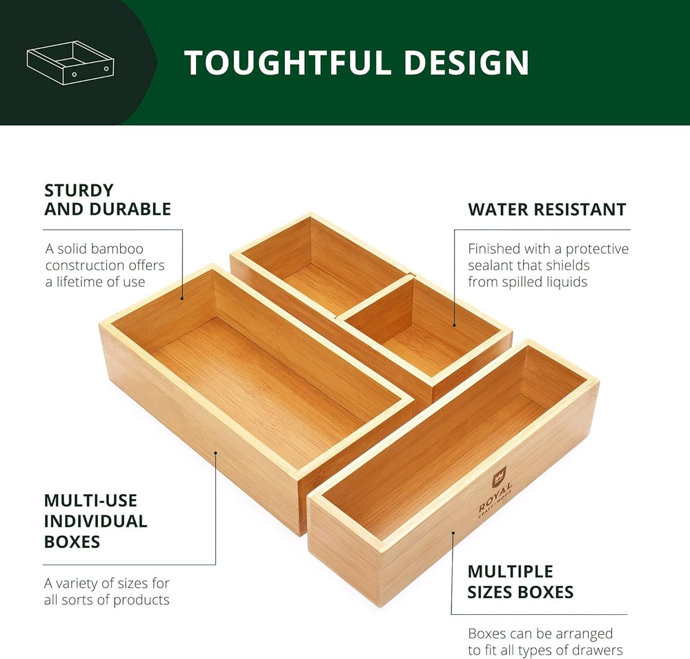 ROYAL CRAFT WOOD Luxury Bamboo Drawer Organizer Storage Box, Bin Set - Multi-...