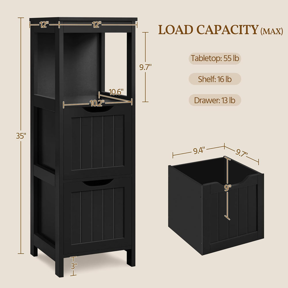 Yaheetech Small Bathroom Storage Cabinet with 2 Drawers & Open Shelf, Black