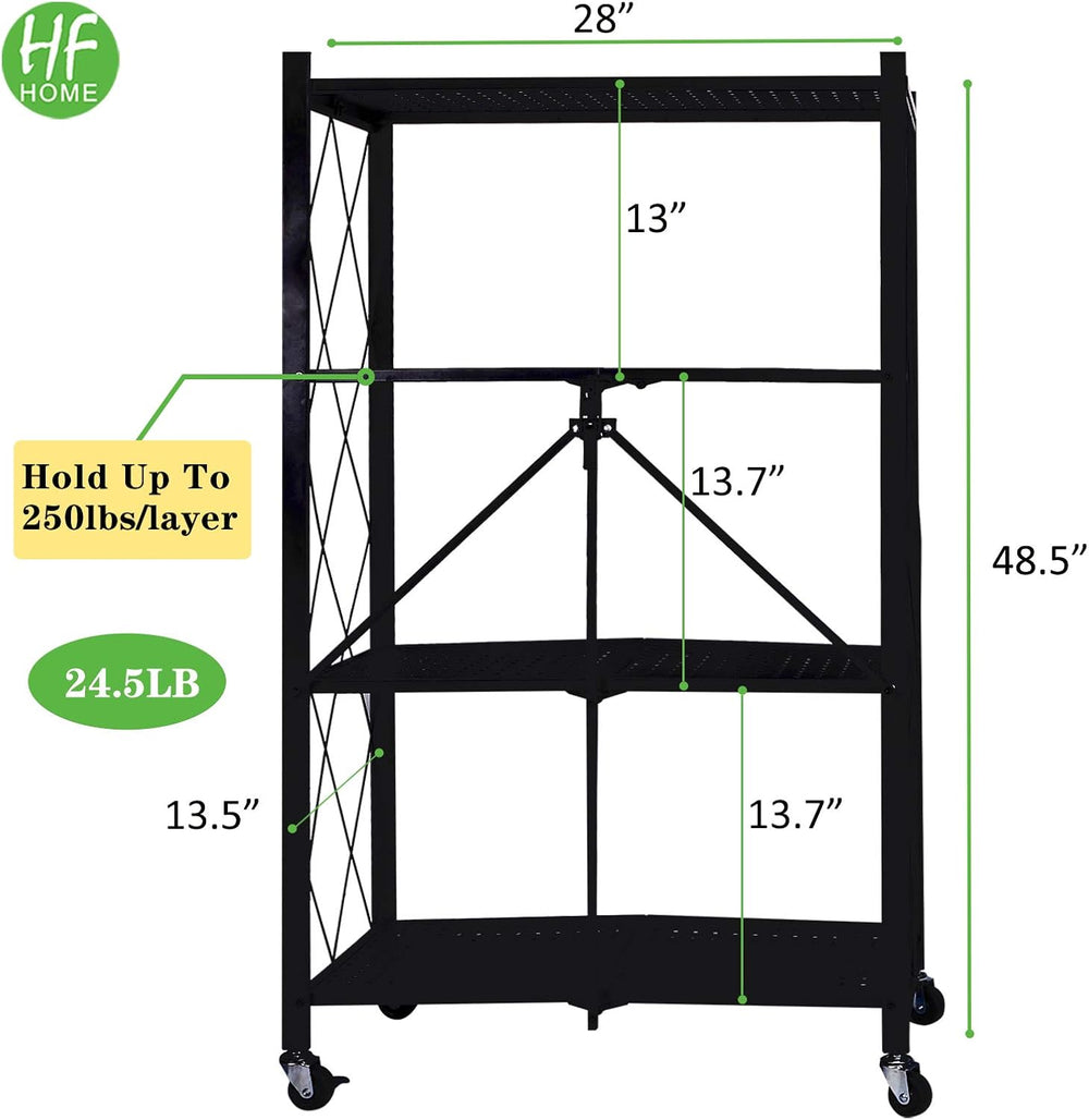 Storage Shelving Unit with Wheels, 4-Tier Perforated Sheet Layer Foldable Met...
