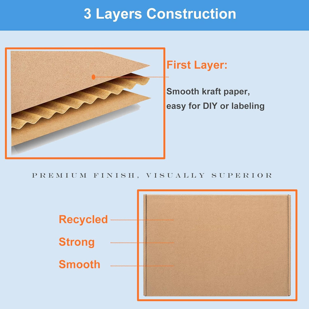 Wowxyz Brown Shipping Boxes 13x10x2" 25 Pack - Corrugated Cardboard Box ...