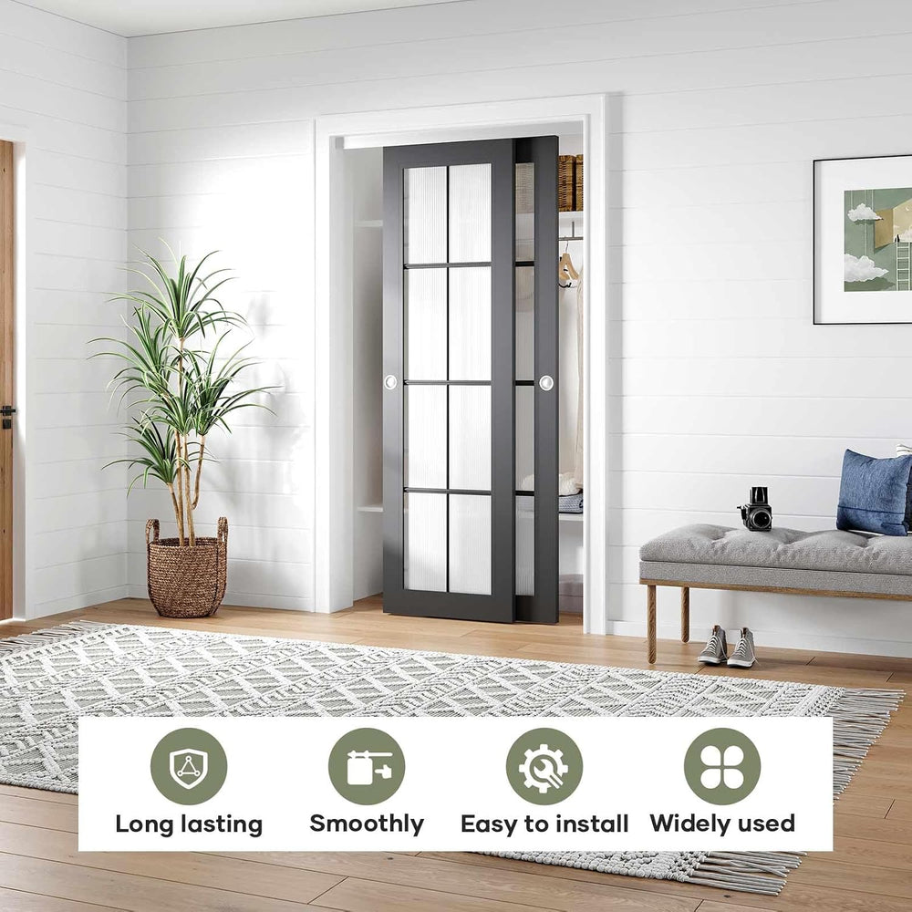 4FT/48in Bypass Double Sliding Pocket Door Hardware Kit,Commercial Grade,Alum...