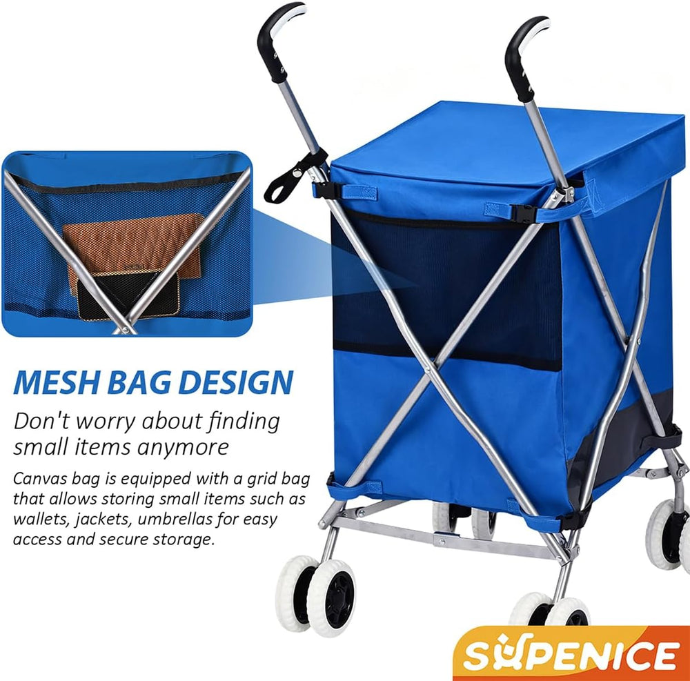 Folding Shopping Cart for Groceries Utility Cart with Cover