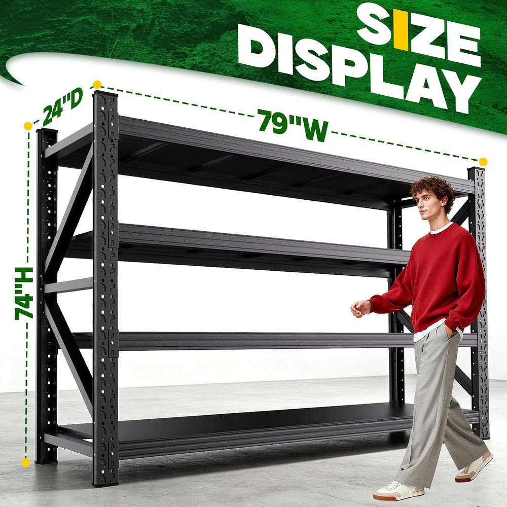 79"W Garage Shelving Heavy Duty Shelves, 4-Tier Garage Storage Shelves, ...