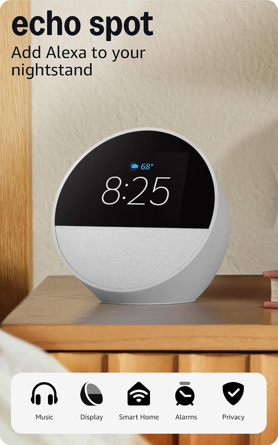 Amazon Echo Spot (newest model), Great for nightstands, offices and kitchens,...