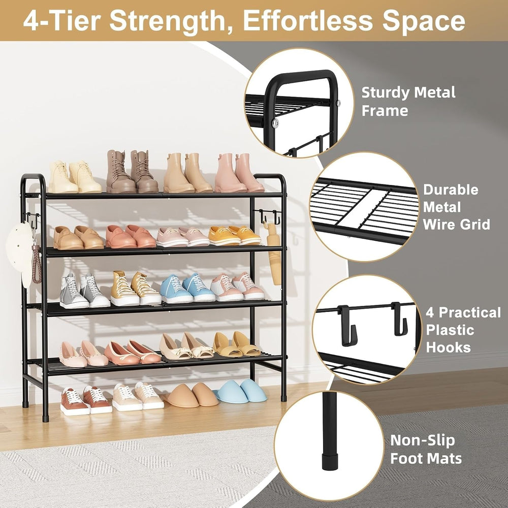 VILICK 4-Tier Shoe Rack 33" Wide Metal Shoe Organizer Long Shoe Storage ...
