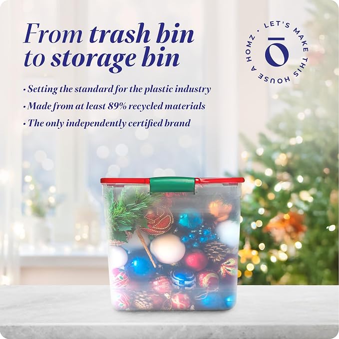HOMZ 4-Pack Holiday Tote, Plastic Storage Organizer Bins