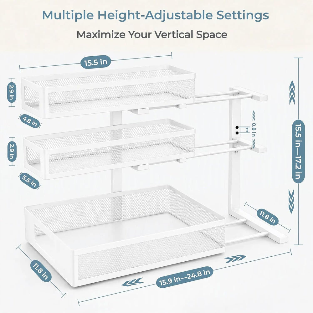 3-Tier Under Sink Organizer, Pull-Out Drawers, 2-Pack White