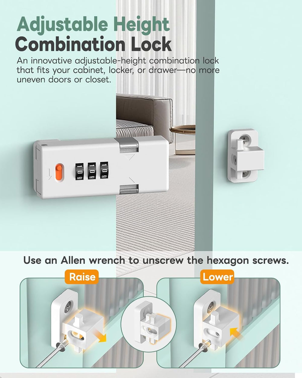 180 Degree Barn Door Combination Lock, Keyless, White-2 Pack