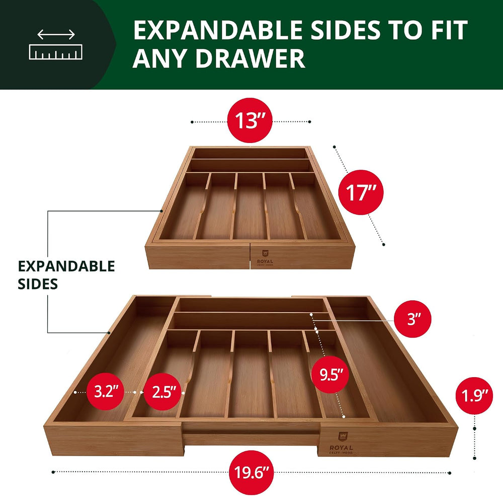 ROYAL CRAFT WOOD Luxury Bamboo Kitchen Drawer Organizer - Silverware Organize...