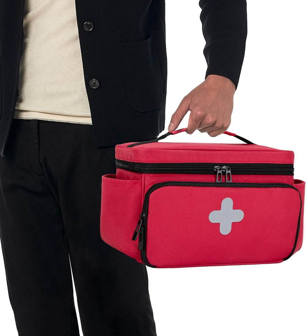 CURMIO Small Medicine Storage Bag, Empty Family First Aid Kits Case, Red