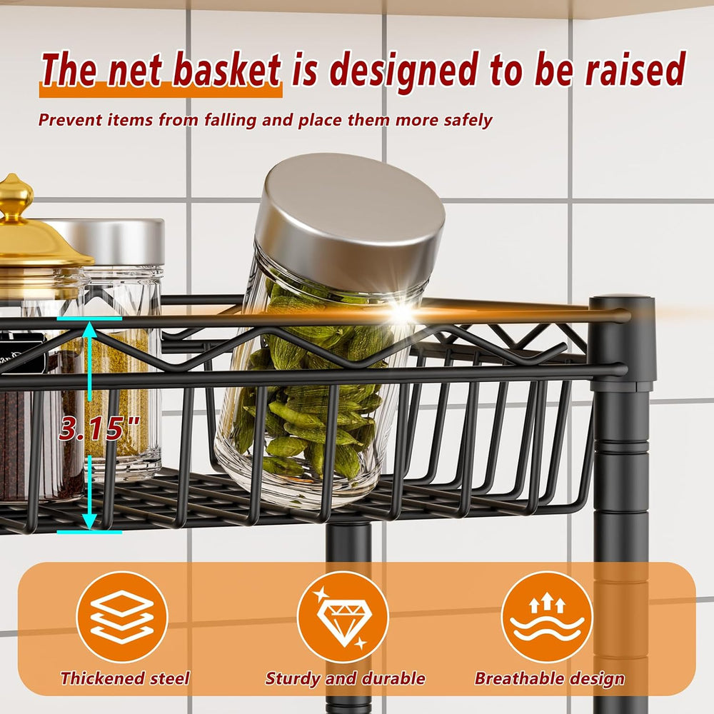 Basket Shelves Closet Rack with Wheels Metal Pantry Wire Shelf Unit