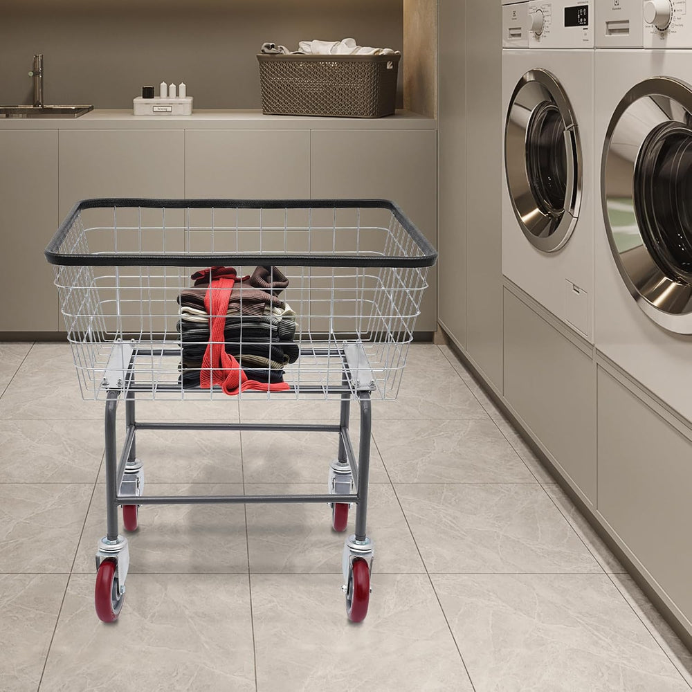 Laundry Cart,Steel Wire Laundry Cart,Laundry Basket With Wheels,Heavy Duty Co...