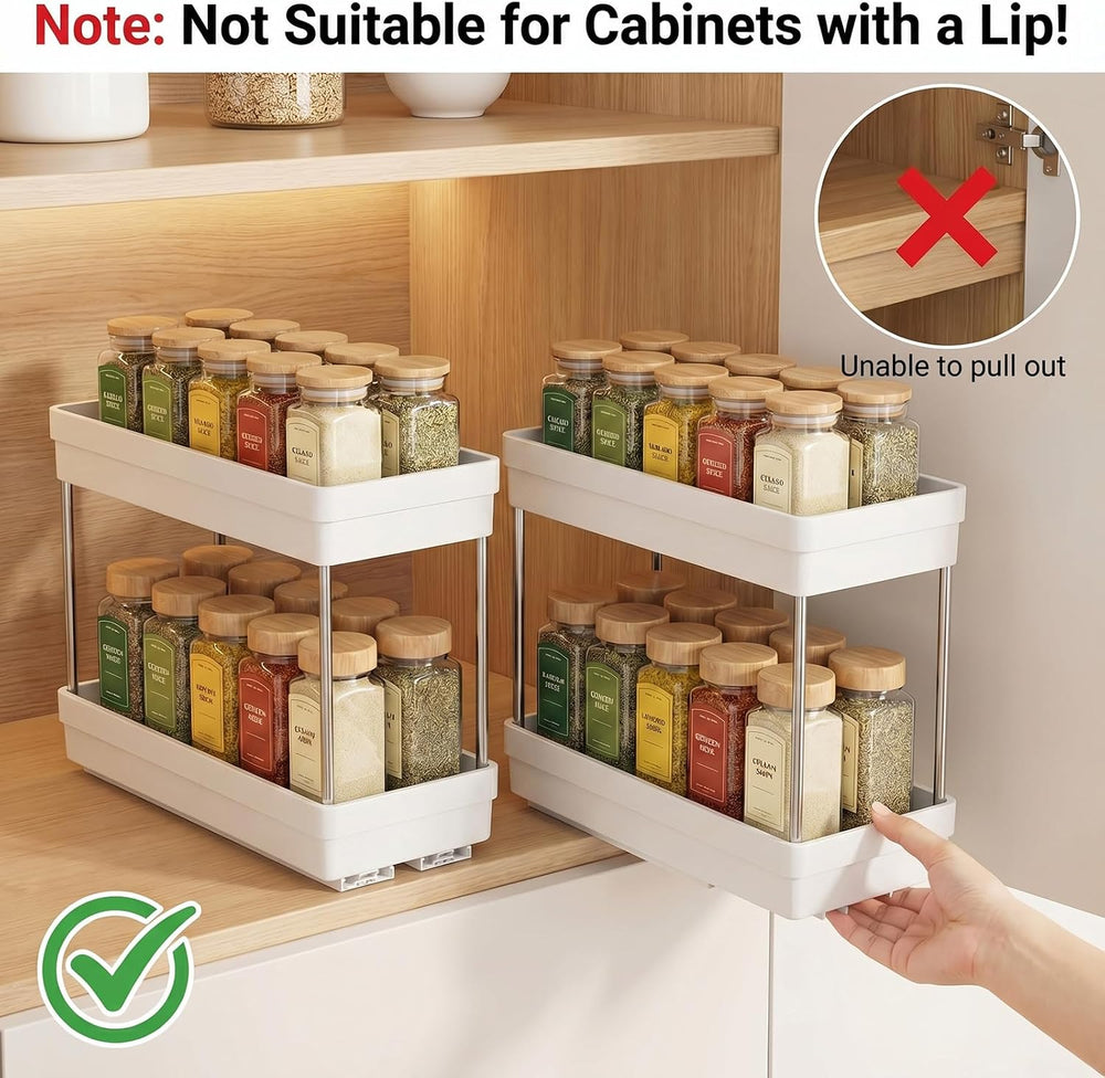 Pull Out Spice Rack, 3 Pack 2-Tier Cabinet Organizer, White