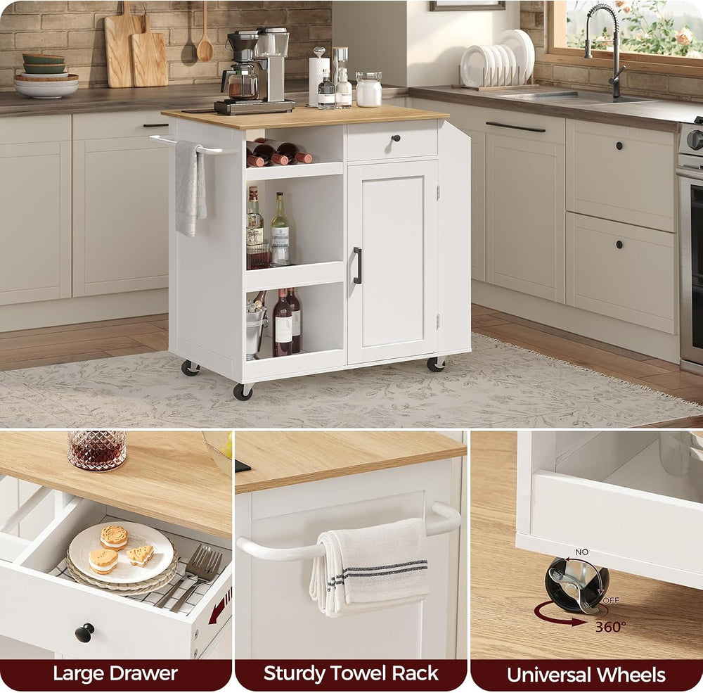 MAHANCRIS Kitchen Island with Power Outlet, Kitchen Storage Island with Drawe...