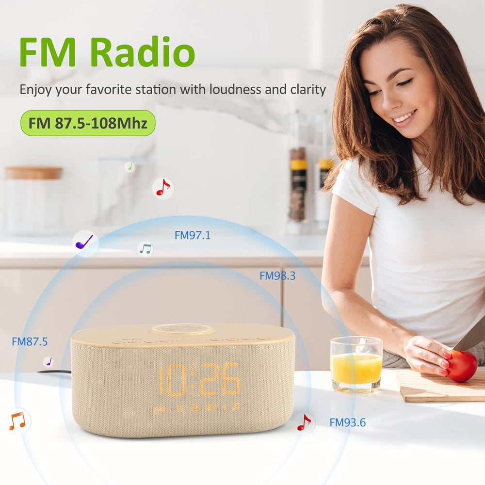 DreamSky Alarm Clock Radio with Wireless Charging and Bluetooth Speaker