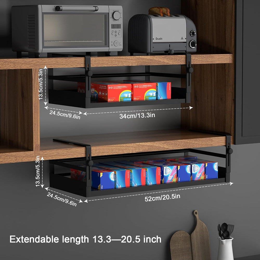 2Pack Expandable Under Shelf Storage Basket Organizer,Black