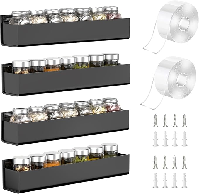 PMMASTO Adhesive Acrylic Spice Rack Organizer (4-Pack)