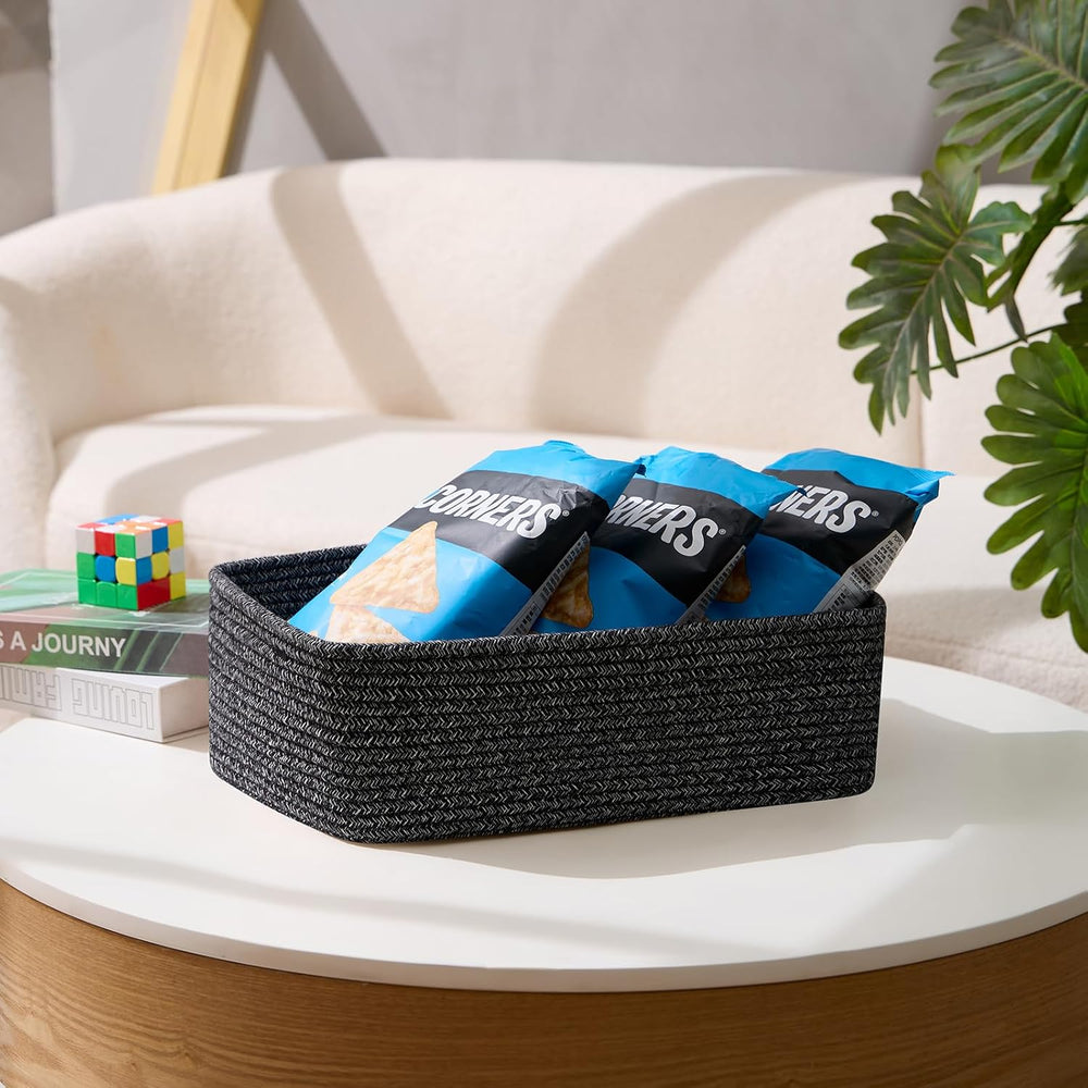 MiniArk Large Shallow Organizing Baskets 15x11x5.1 Inches - Rope Woven Storag...