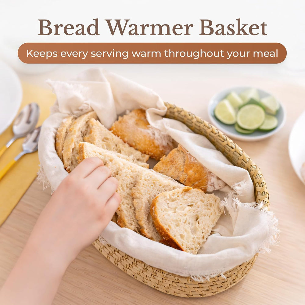 Bread Warmer Basket with Stone, Bread Basket for Serving Rolls & Sourdoug...