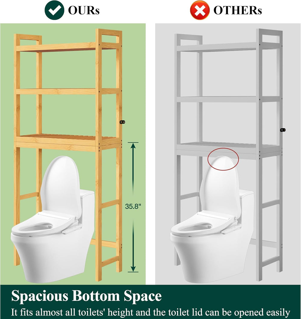 Smiry Bamboo Over The Toilet Storage Cabinet, 3 Tier, Natural