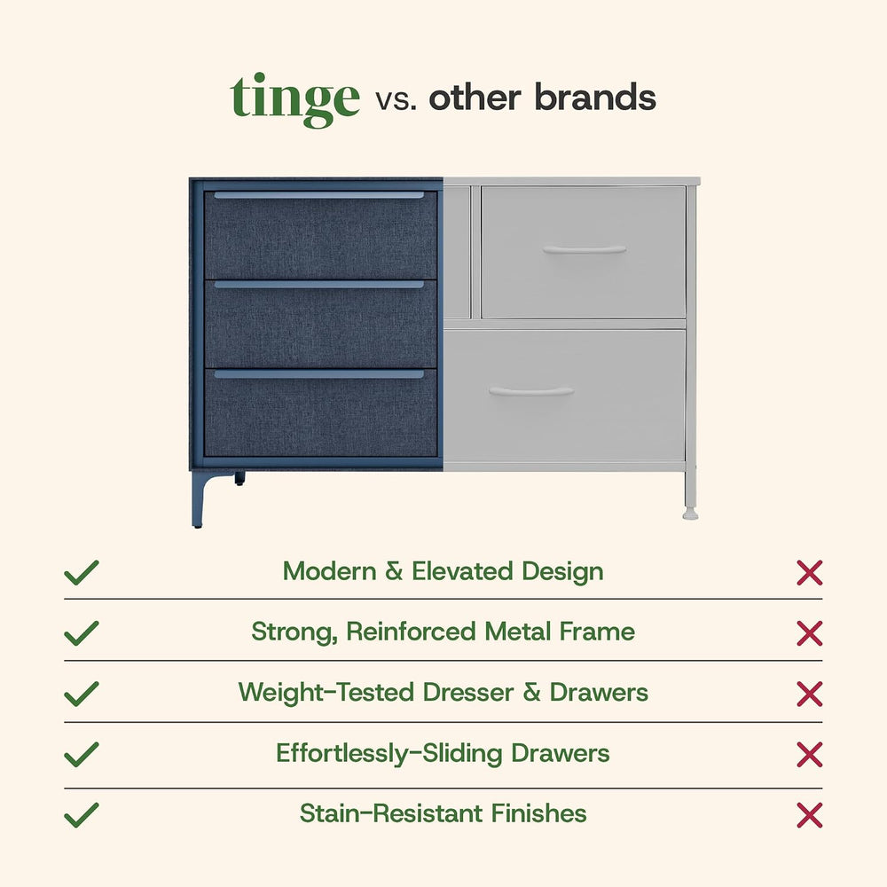 tinge Naima Premium Fabric Dresser - Strong Metal Frame, 6 Spacious Sag-Proof...