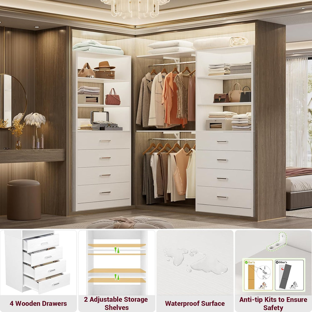 Aheaplus Closet Drawers System, 21.3" Wood Closet Organizer System, White