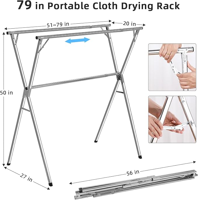funest Drying Rack Clothing, 79 Inches Adjustble & Foldable Laundry Dryin...