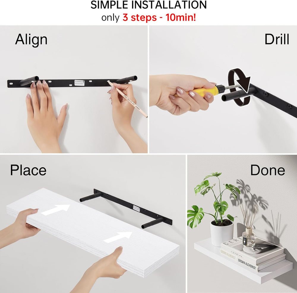 BAYKA White Floating Shelves 22.5in, Set of 2, Wall Mounted for Wall Decor