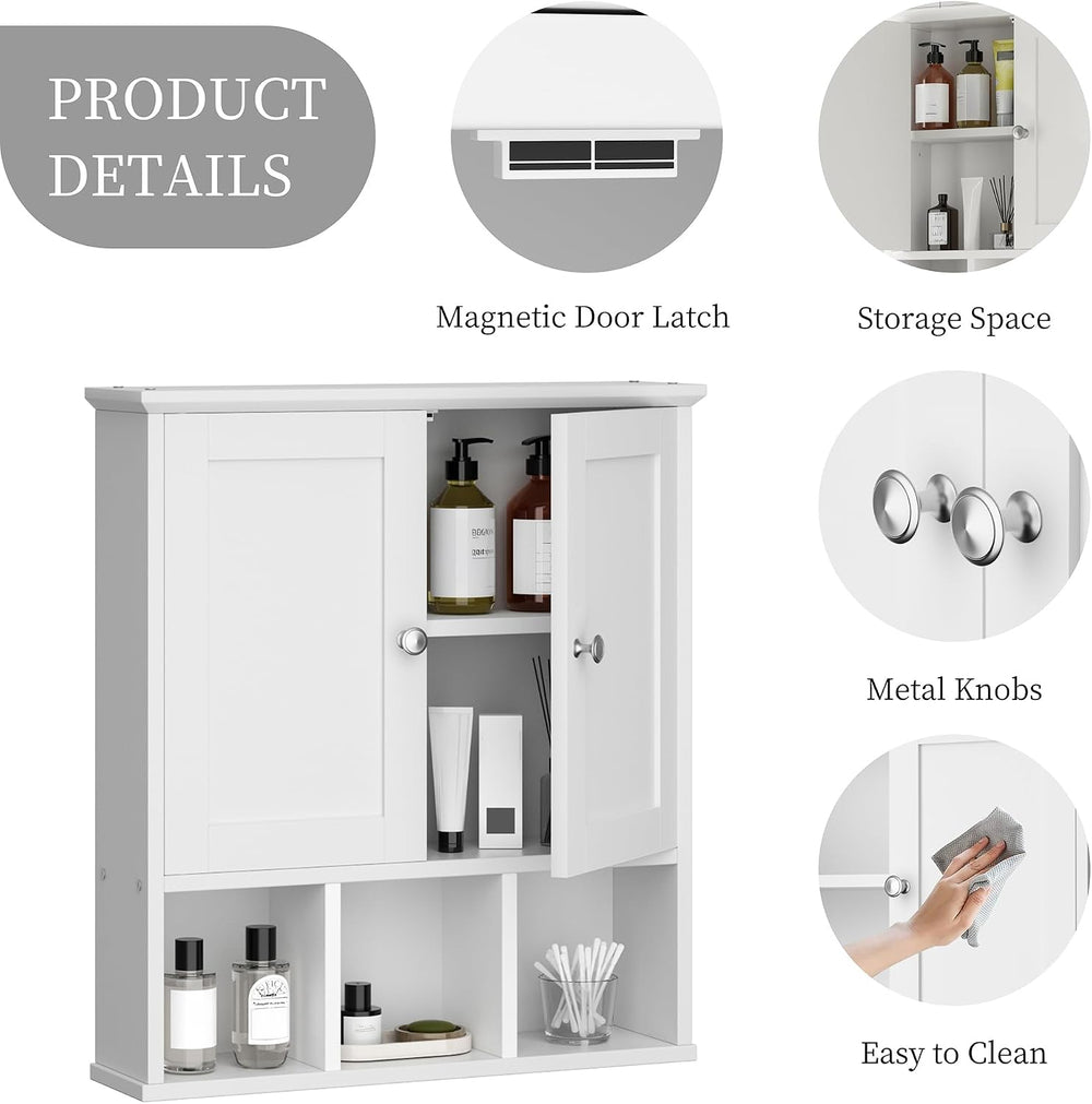 Shintenchi Bathroom Medicine Cabinet, Wall Mounted, Adjustable Shelf, White