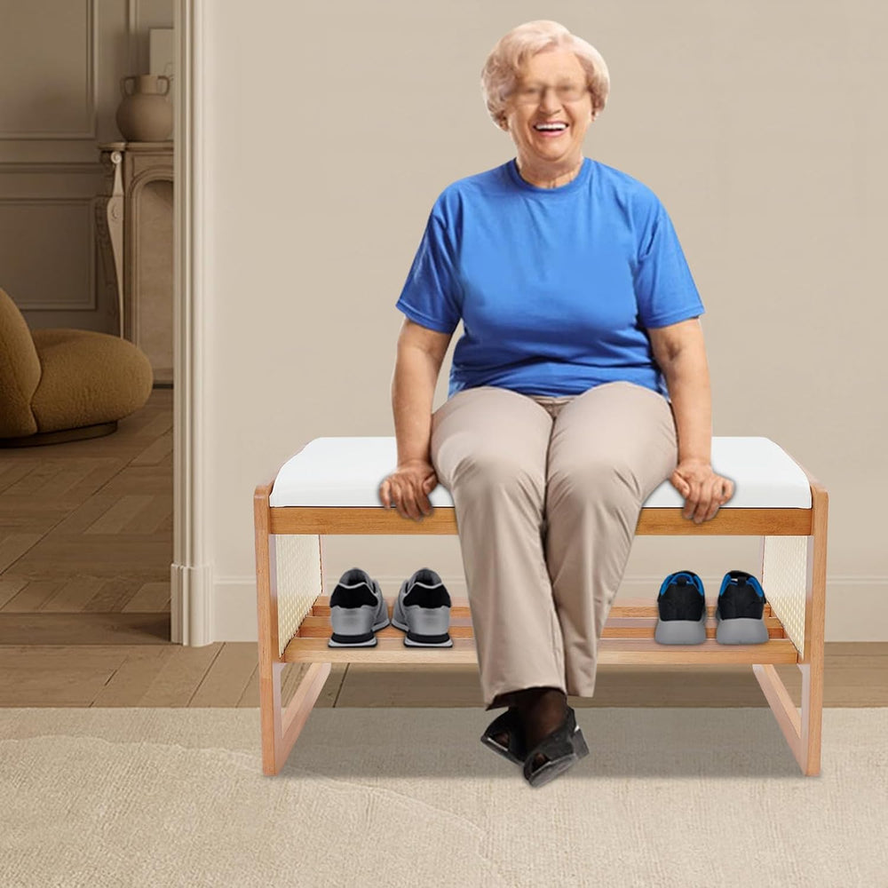 Shoe Rack Bench with Cushion, 2Tier Shoe Organizer Bench Seat for Entryway, R...